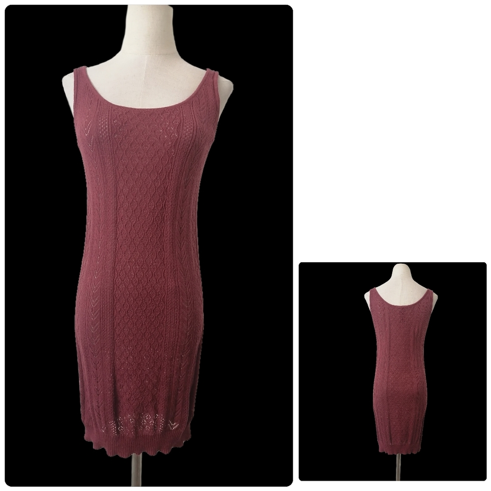 fits:s, burgundy knitted hollow tanktop dress